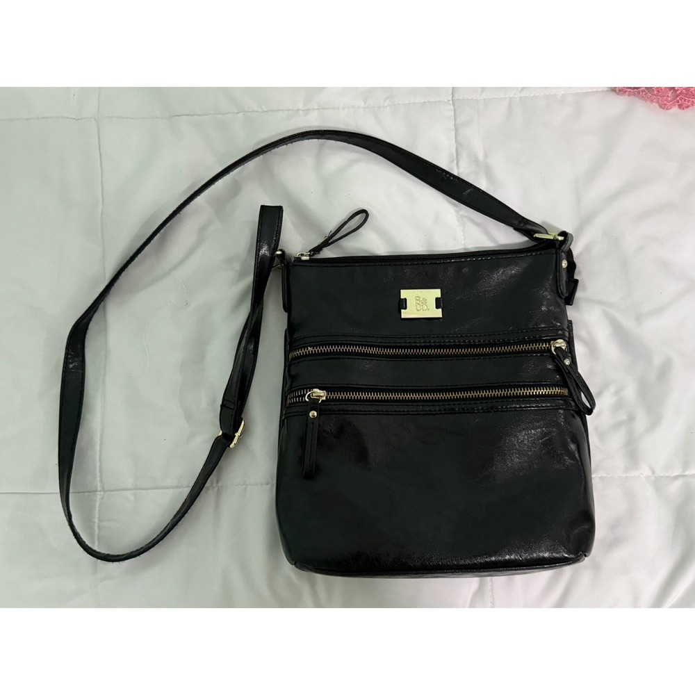 Style & Co. Black Leather Bag Approx 10" By 10" W/ Shoulder‎ Strap Purse